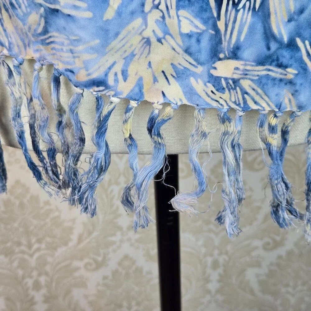 Island Batik Blue and Cream Batik Oblong Scarf Fringed Ends Hand Dyed NWT